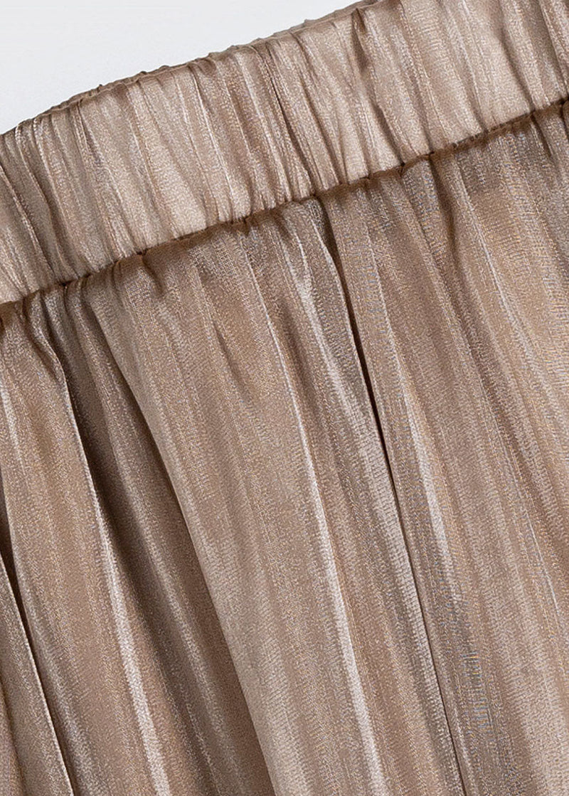 Khaki Elastic Waist Draping Silk Beach Skirt Summer