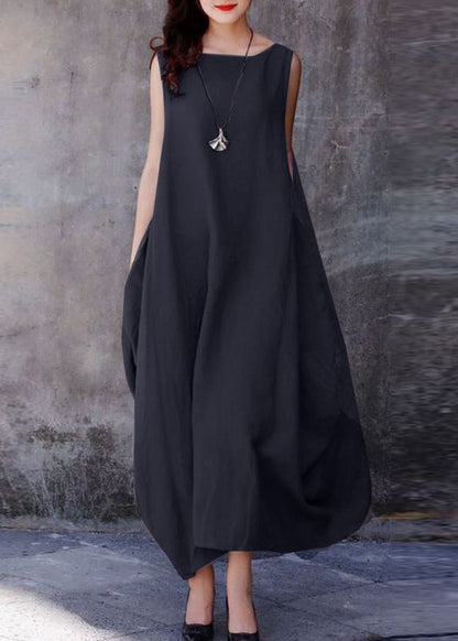 Purple O-neck Exra Large Hem Cotton Dresses Sleeveless