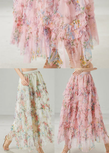 Modern White Ruffled Print Tulle Beach Skirt Summer