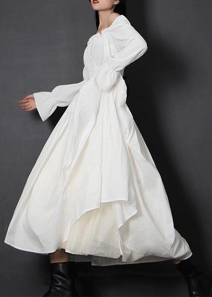 Organic White Flowers High Waist Cinched Patchwork Summer Cotton Skirts