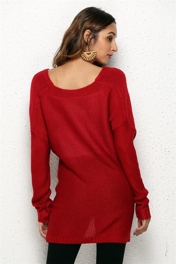 V Neck Front Cross Weekend Sweater - Red