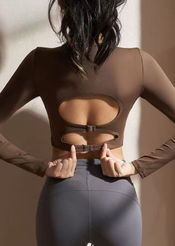 Coffee Hollow Out Backless Crop Top