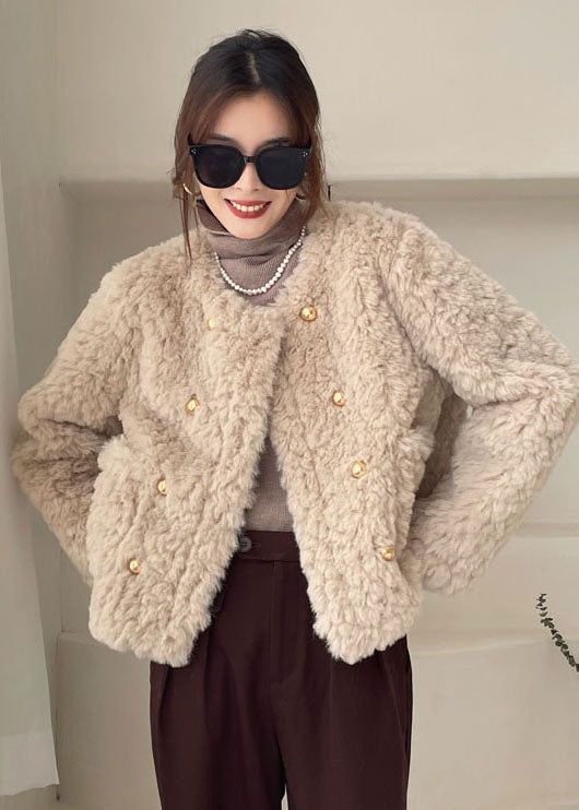 Khaki Pockets Faux Fur Winter Coats Winter