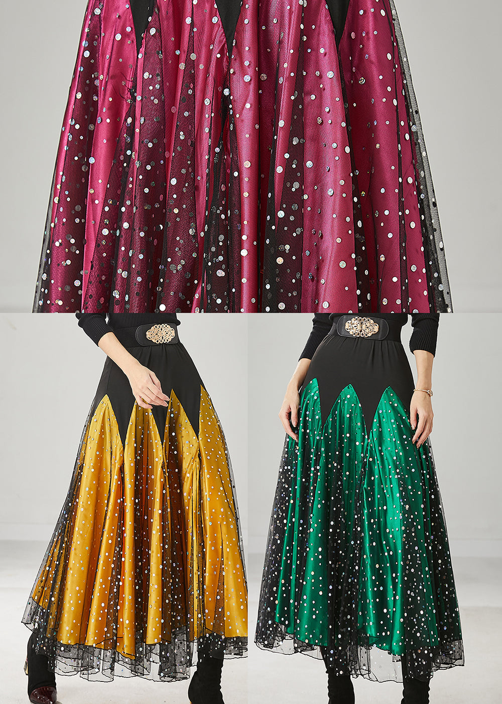 Mulberry Zircon Patchwork Tulle Skirts Spring