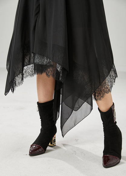 Black Asymmetrical Chiffon Holiday Skirts Summer