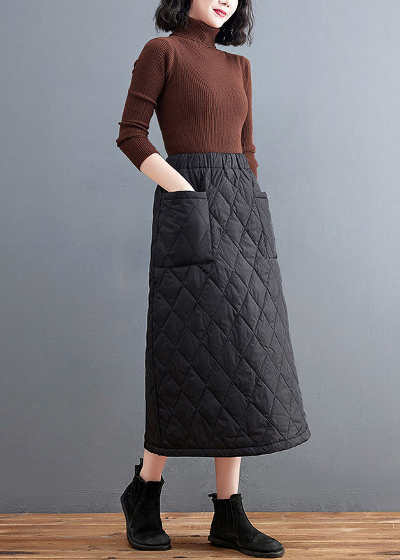 Black Pockets Fine Cotton Filled Skirts Winter