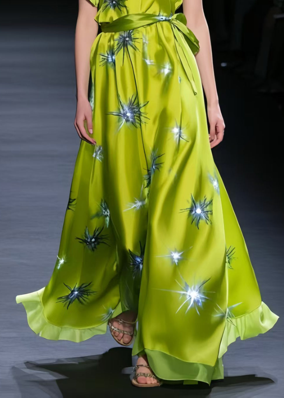 Grass Green Twinkling Star Print Silk Tunic Dress Summer