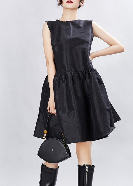 Black O-neck Half Sleeve Dress Summer