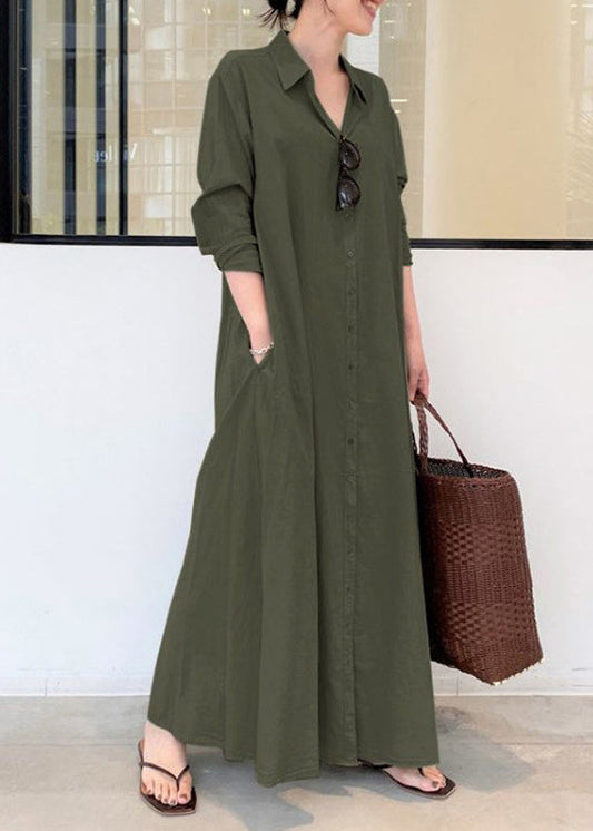 Army Green Oversized Cotton Robe Dresses Spring