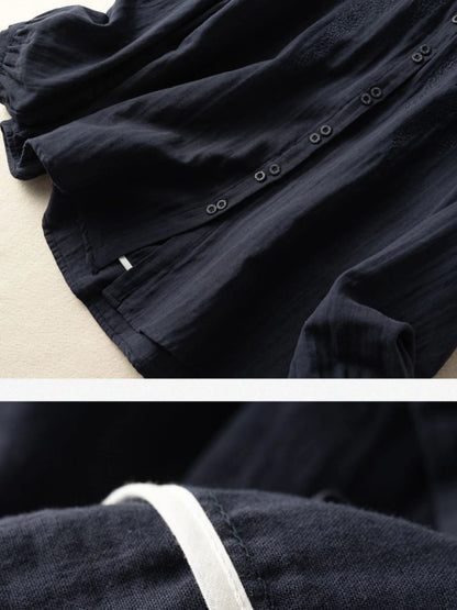 Embroidered Long Sleeve Linen Shirt Top