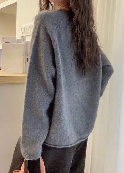 Loose White Cotton Knit Sweater O-neck Lace Patchwork Spring
