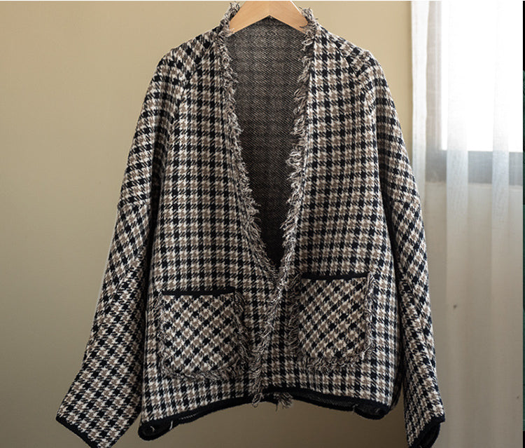 Fashionable Double-sided Woolen Short Frayed Coat