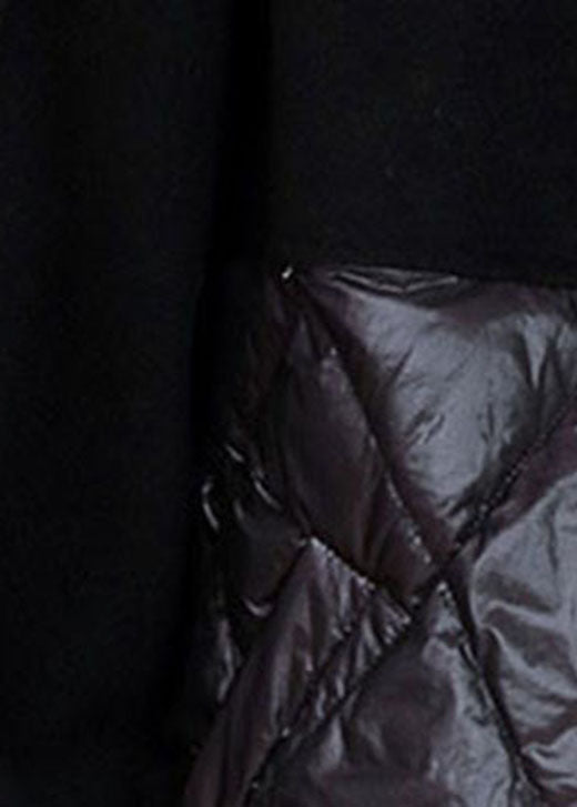 Black Zippered Patchwork Winter Puffer Jacket Down Coats