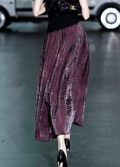 Purple Elastic Waist a Line Skirt Summer