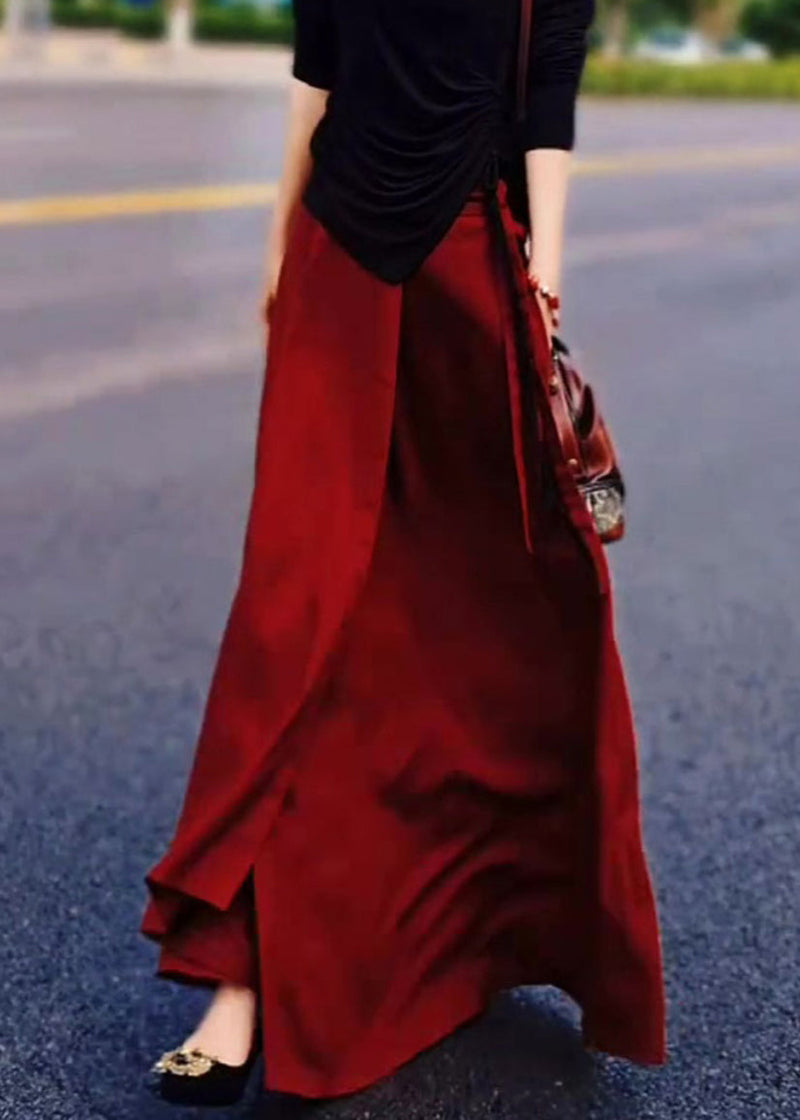 New Red High Waist Silk Skirts Summer