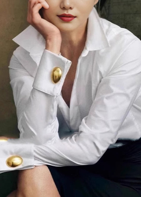 New White Stand Collar Shirt Spring