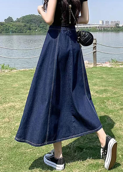Navy High Waist Patchwork Denim a Line Skirts Summe