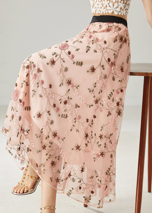 Pink Tulle a Line Skirts Embroidered Summer