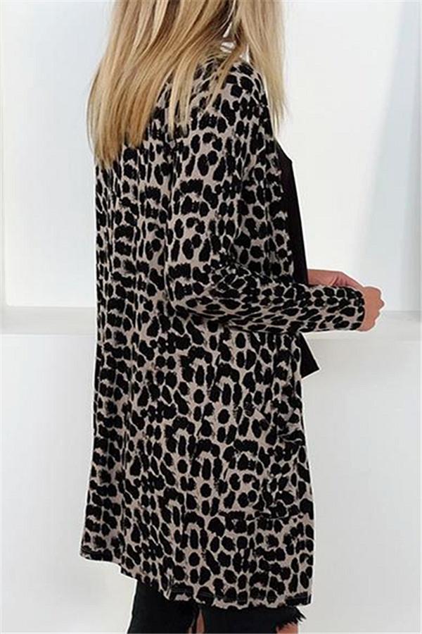 Light Knit Leopard Open Stitch Cardigan