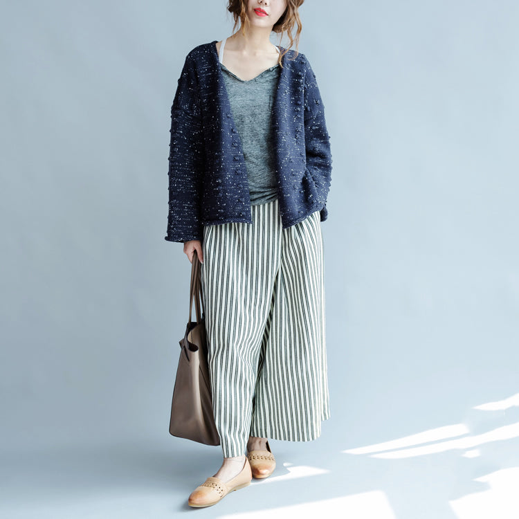 New Blue Asymmetric Design Cotton Knitted Cardigans Chunky Oversize Coats