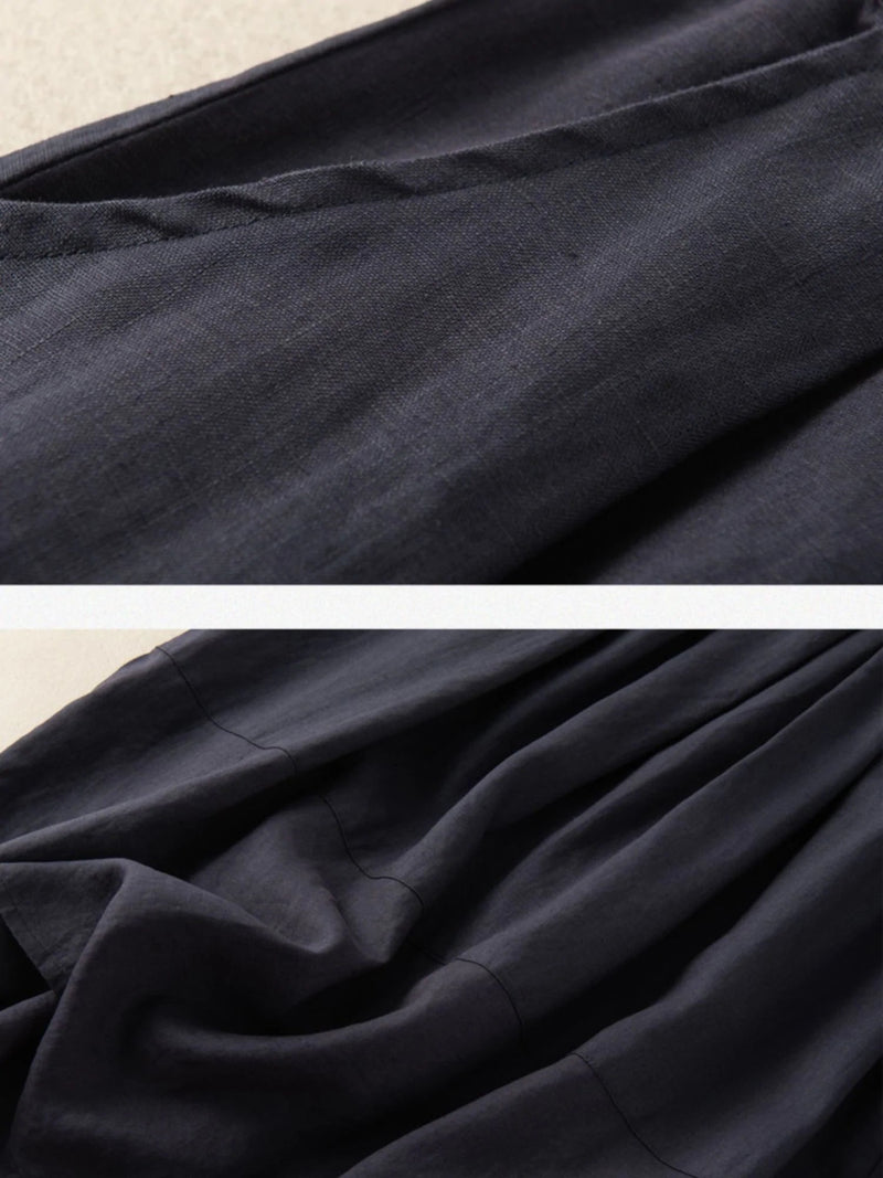 Pure Color Pleated Linen Skirt