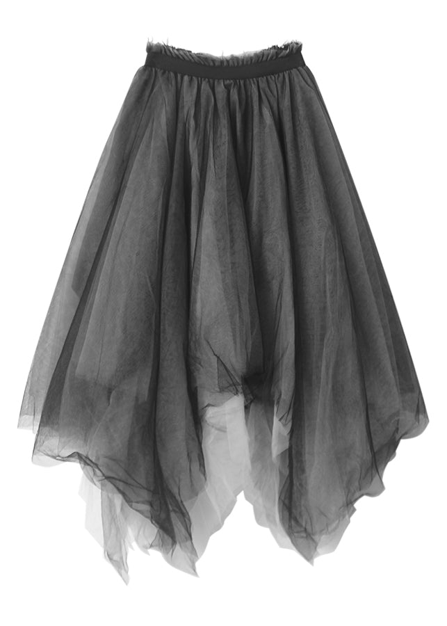 Black Asymmetrical Layered Tulle Maxi Skirt