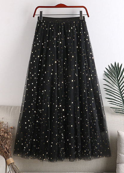 Black Elastic Waist Sequins Tulle Skirts Spring
