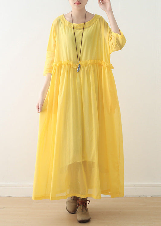 O Neck Half Sleeve Cotton Dresses Stitches Ideas Yellow Art Dress Spring