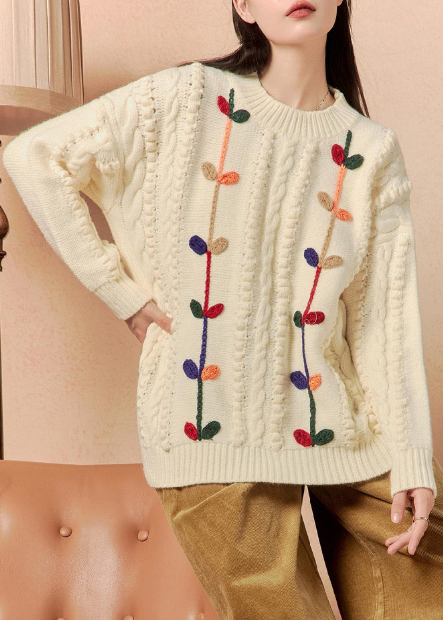 Beige O Neck Cozy Cable Knit Sweater Winter