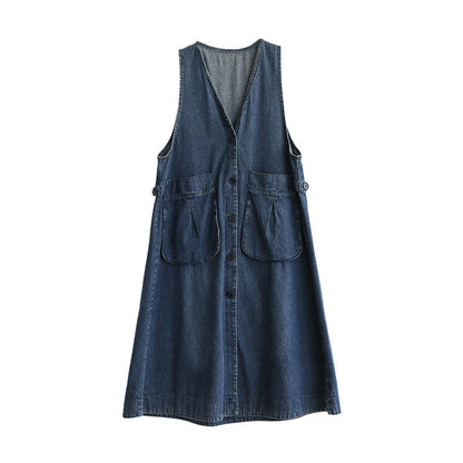 Mid Length Sleeveless Large Pocket V-neck Dress