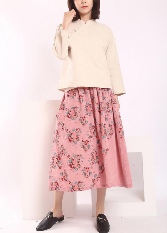 Organic Pink Patchwork a Line Skirts Cotton Linen