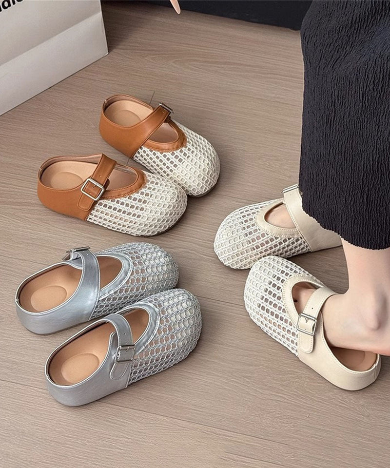 Brown Platform Faux Leather Splicing Slide Sandals