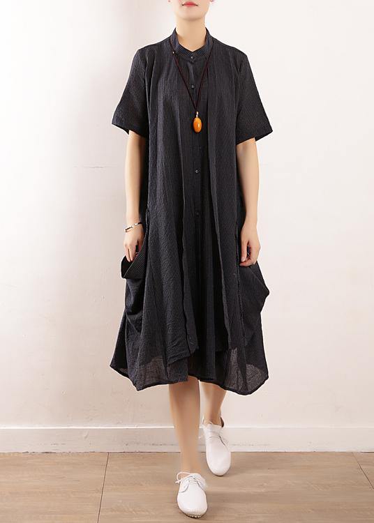 French Navy Linen Cotton Soft Surroundings Wardrobes Short Sleeve Maxi Summer Dress