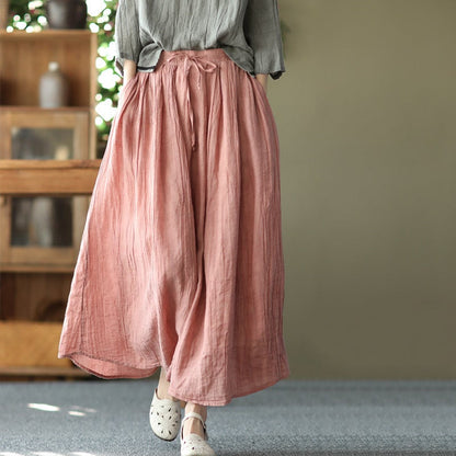 Retro Cotton Linen Lacing Waist A-line Skirt