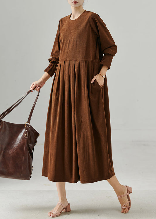 Chocolate Oversized Corduroy Maxi Dresses Fall