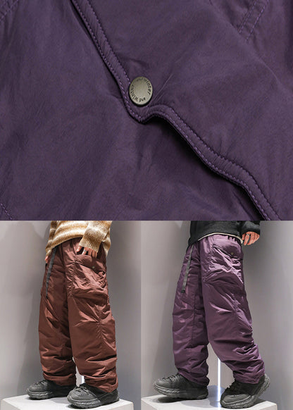 Purple Drawstring Duck Down Pants Elastic Waist Winter