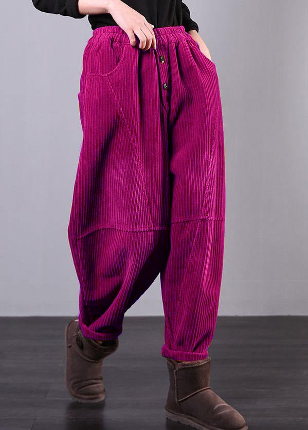 Modern Red Pants Oversize Fall Corduroy Pockets Cotton Pants