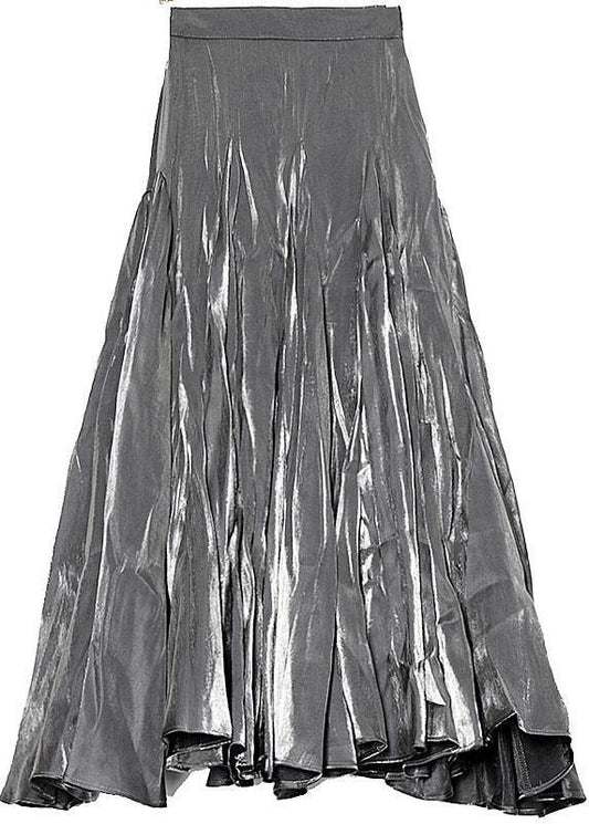Grey Patchwork Asymmetrical Design Silk Skirt