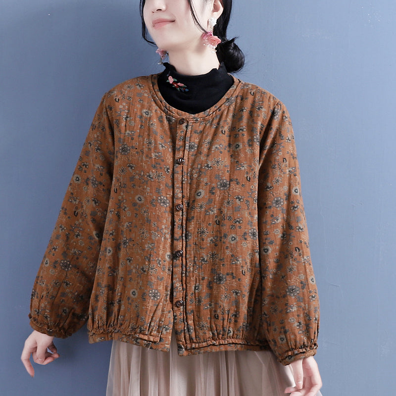 Cotton Linen Winter Retro Printed Coat