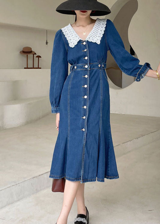 Dark Blue Slim Fit Button Denim Dress
