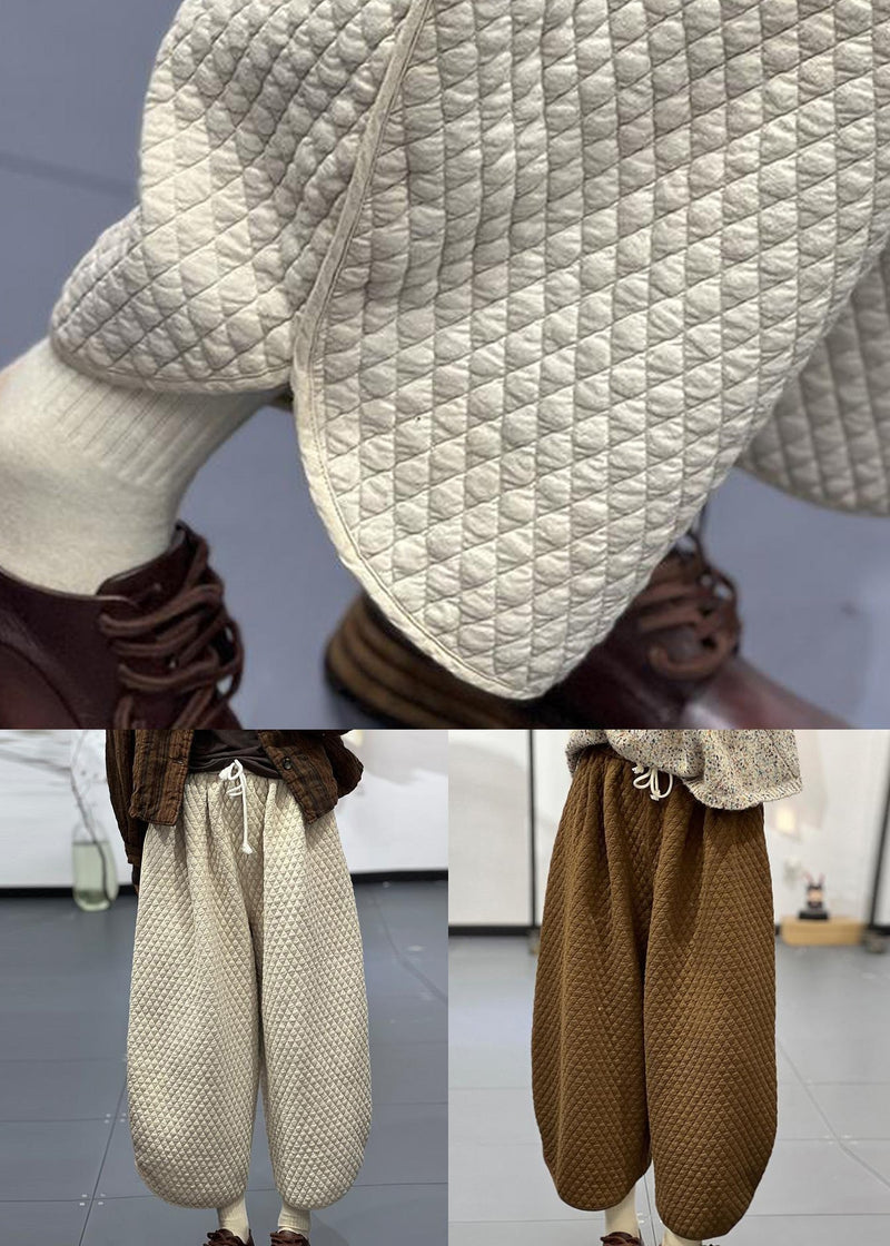 Coffee Ling Ge High Waist Cotton Filled Crop Pants Winter