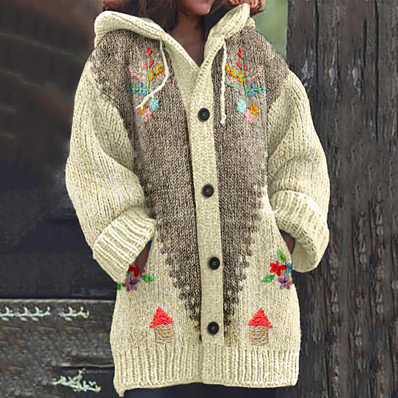 Vintage Diamond Floral Mushroom House Pattern Women's Sweater elevenforest