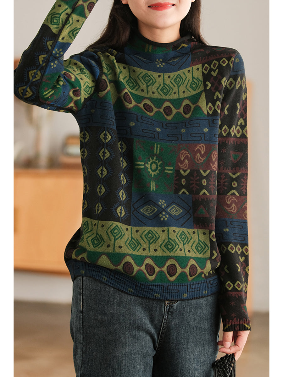 Half-high Collar Cotton Colorblock Autumn Sweater