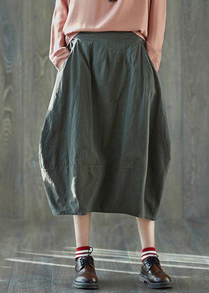 Boutique Red Geometry Pockets Lantern Cotton Linen Summer Skirt