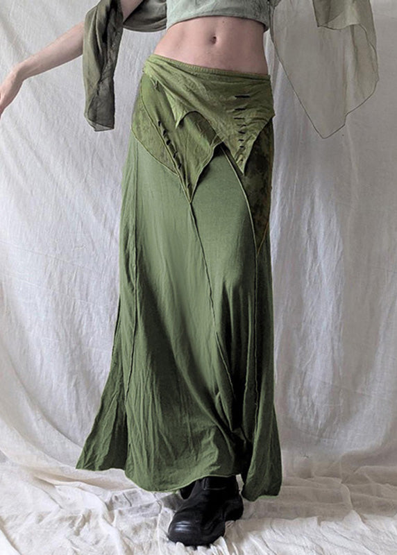 Green Asymmetrical Side Open Cotton Skirts Summer