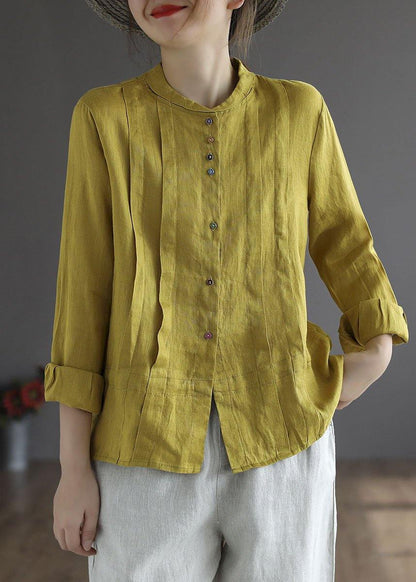 Yellow Button Fall Top Long Sleeve Linen