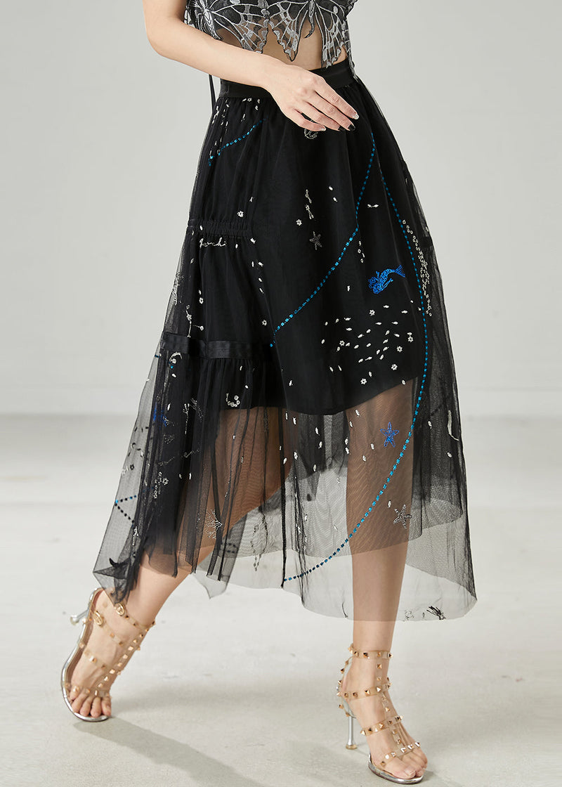 Black Sequins Rhinestone Tulle Skirts Summer