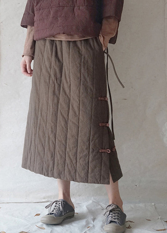 Chocolate Button Fine Cotton Filled Skirts Thick Side Open Winter