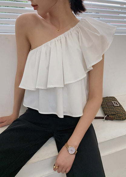 White Cotton Shirts Cold Shoulder Summer