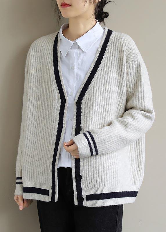 Beige Sweater Blouse V Neck Button Down Sweaters